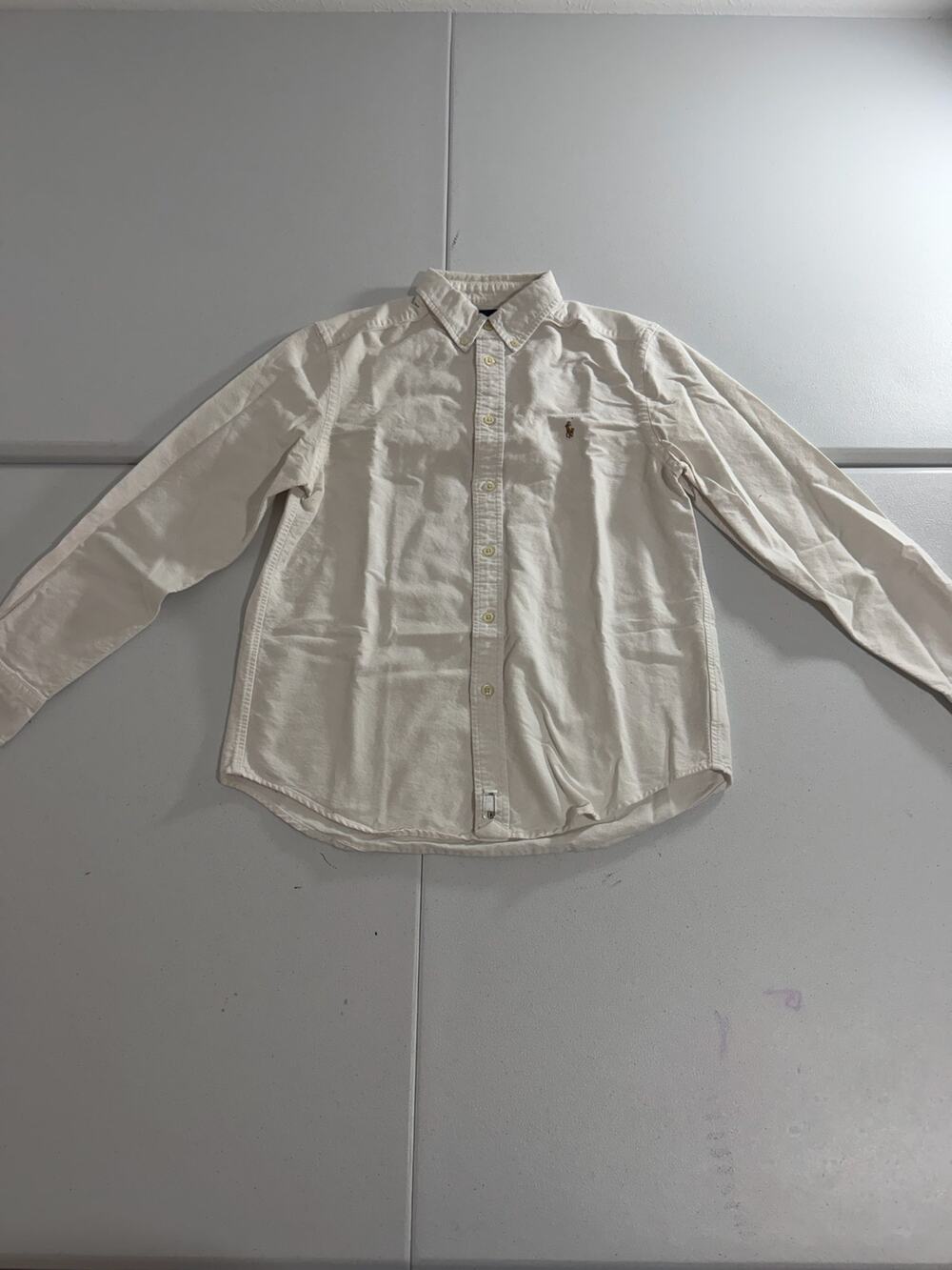 Polo Ralph Lauren Boys Oxford Button Down Shirt Sz L 14-16 Cream Pony Logo